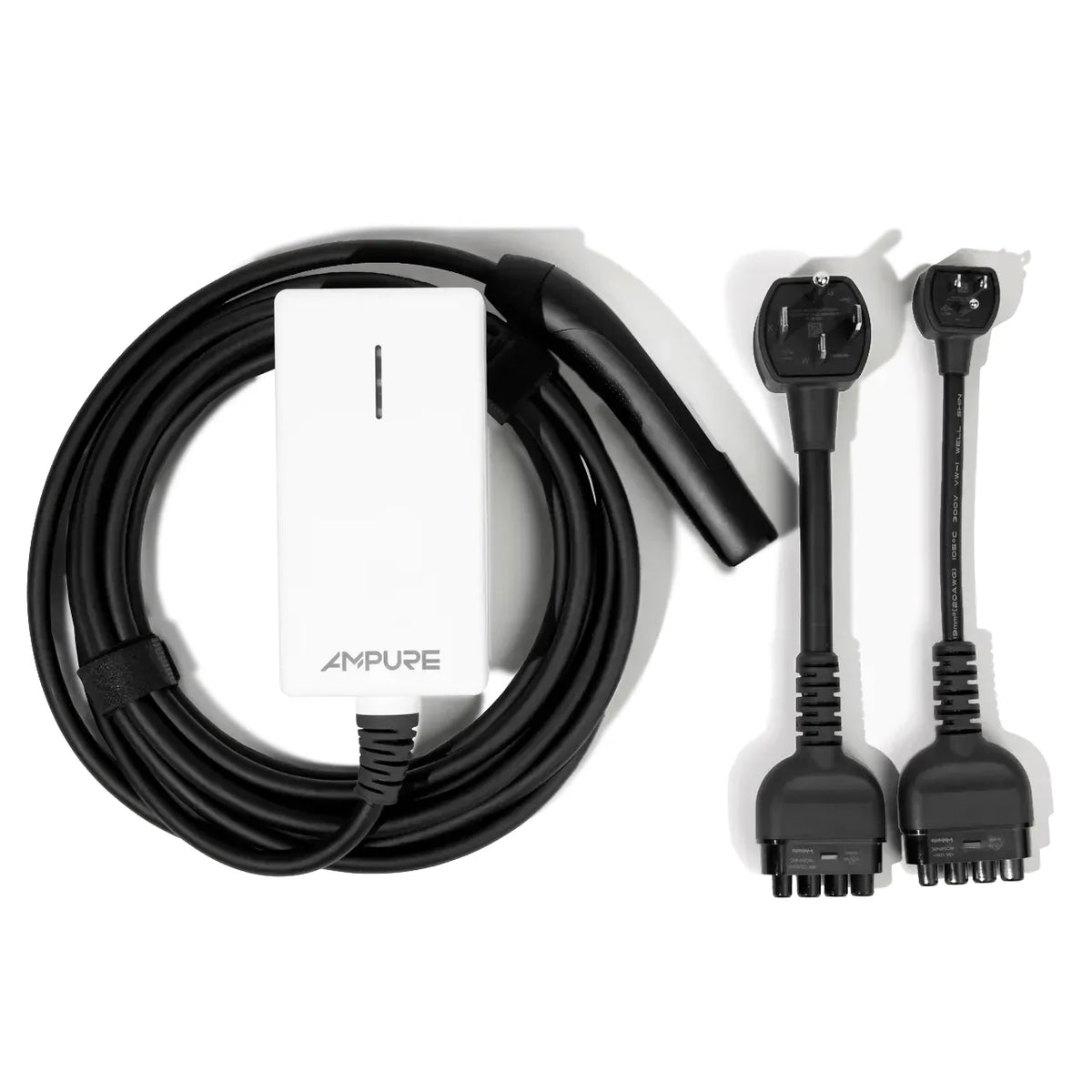 Ampure power adapter with cable and connectors on a white background