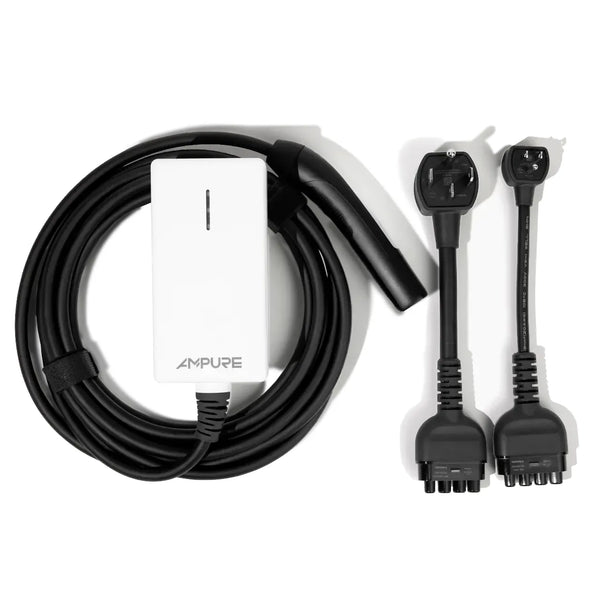 Ampure power adapter with cable and connectors on a white background