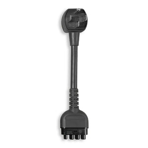 Black electrical plug adapter on a white background