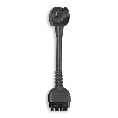 Black electrical plug adapter on a white background