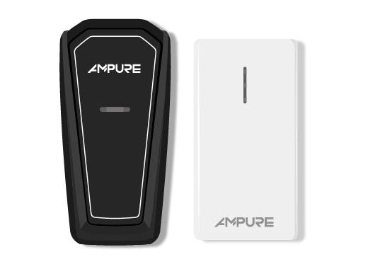 Black and white ev chargers with 'AMPURE' branding on a white background